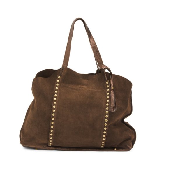 MARLON Bags Marlon Chocolate Made In Italy Suede Metallic Tote